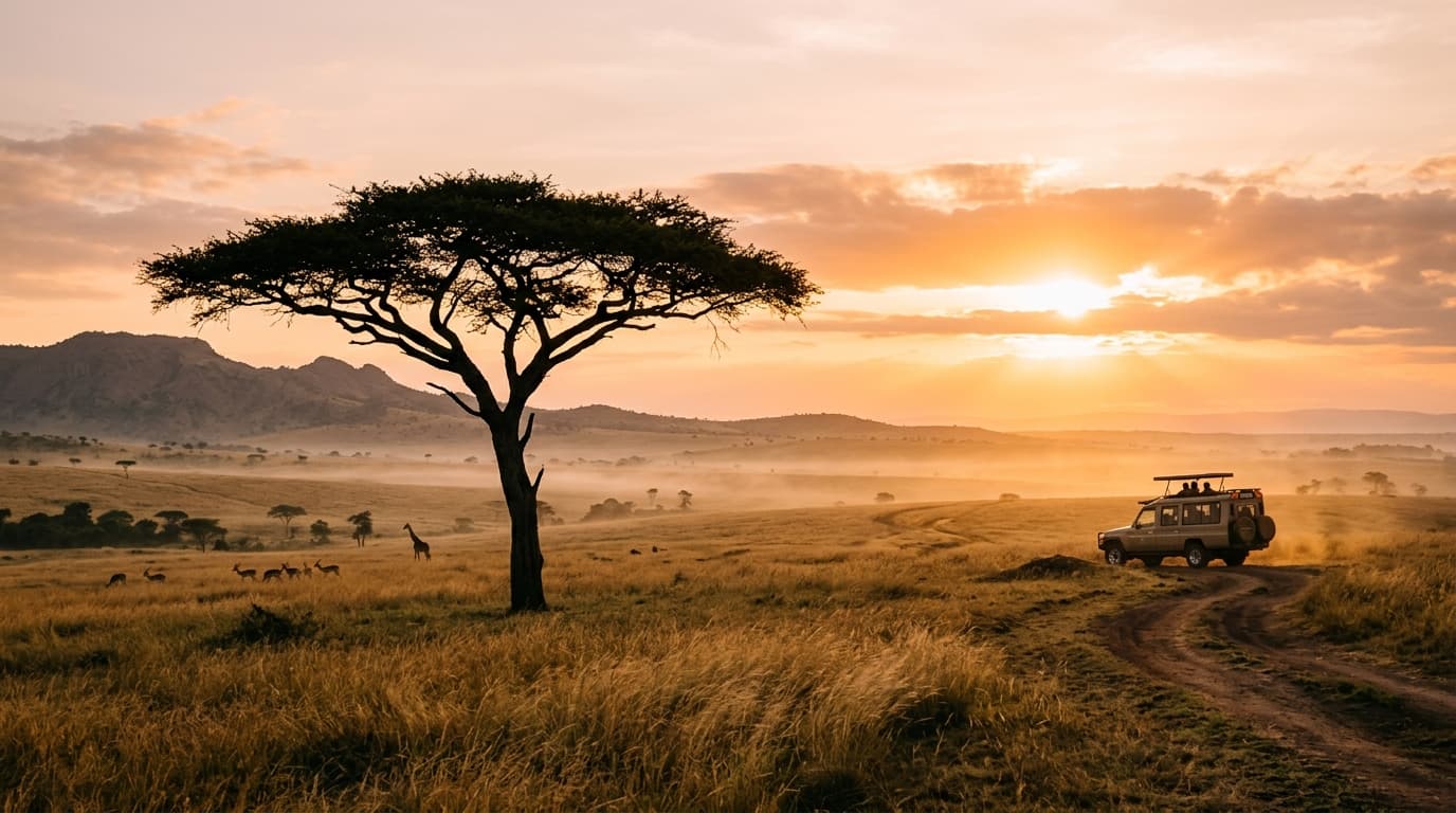 Acacia trees on the Maasai Mara at golden hour