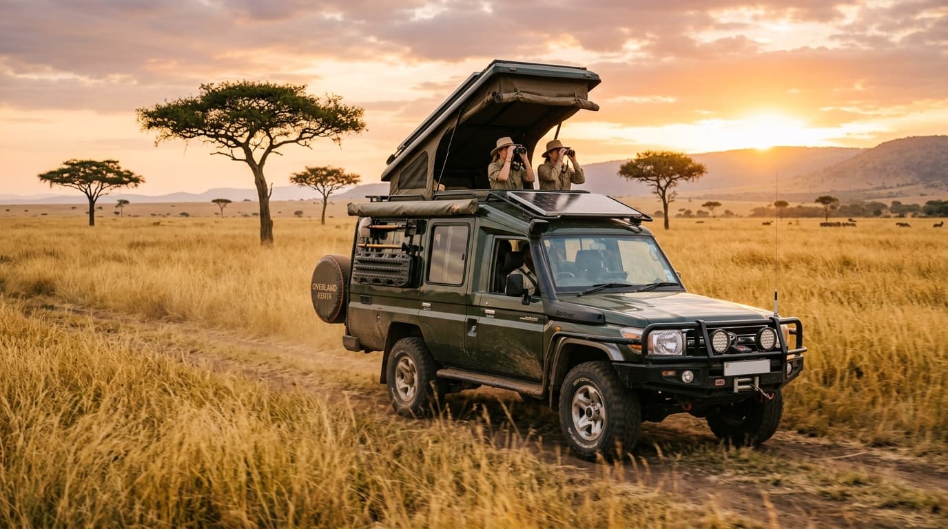 Safari 4x4 with a pop-up roof on the plains