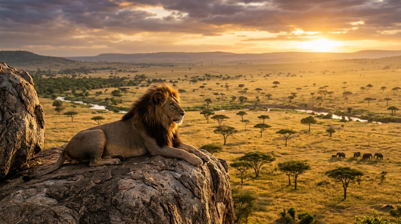 Lion looking over the savanna